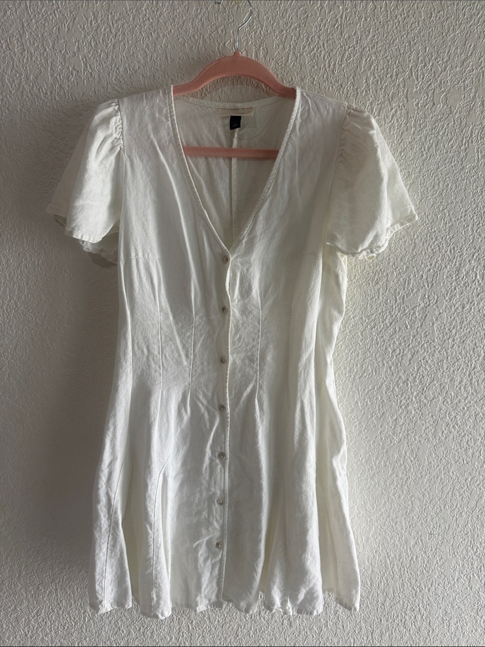 Universal Thread Cream Button-Front V-Neck Top with Flutter Sleeves